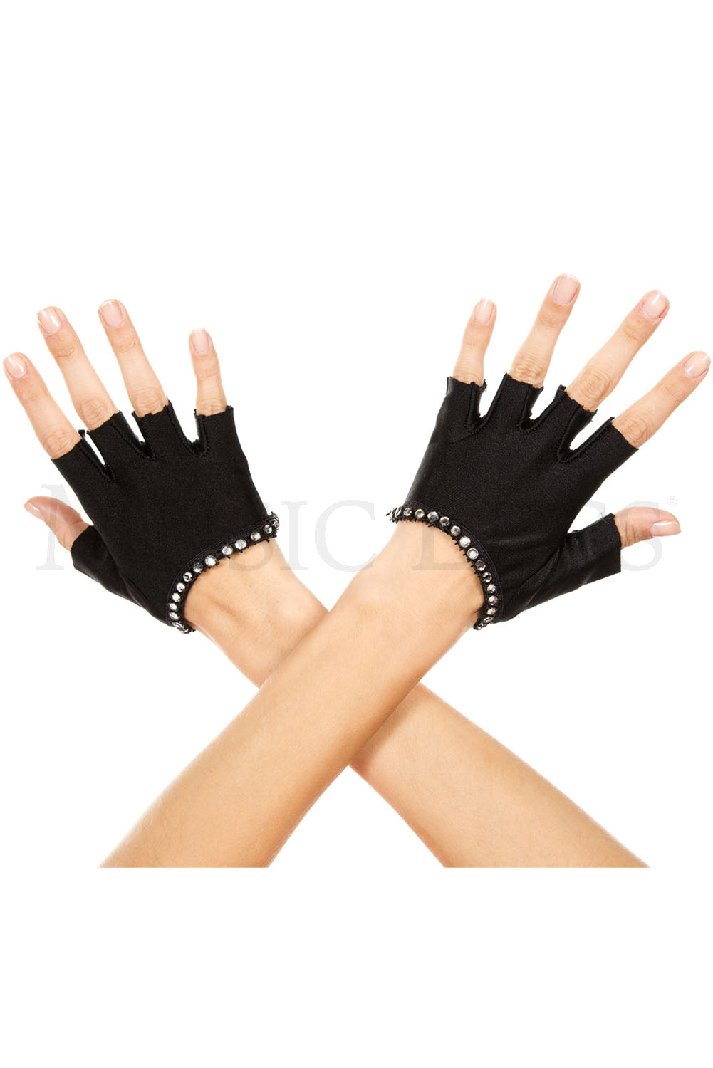 Faux rhinestone trim gloves