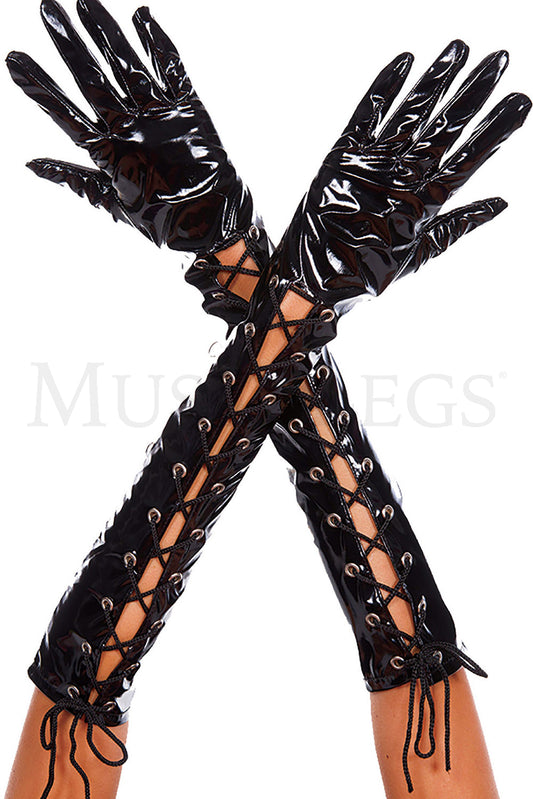 Vinyl wet look ribbon lace up
