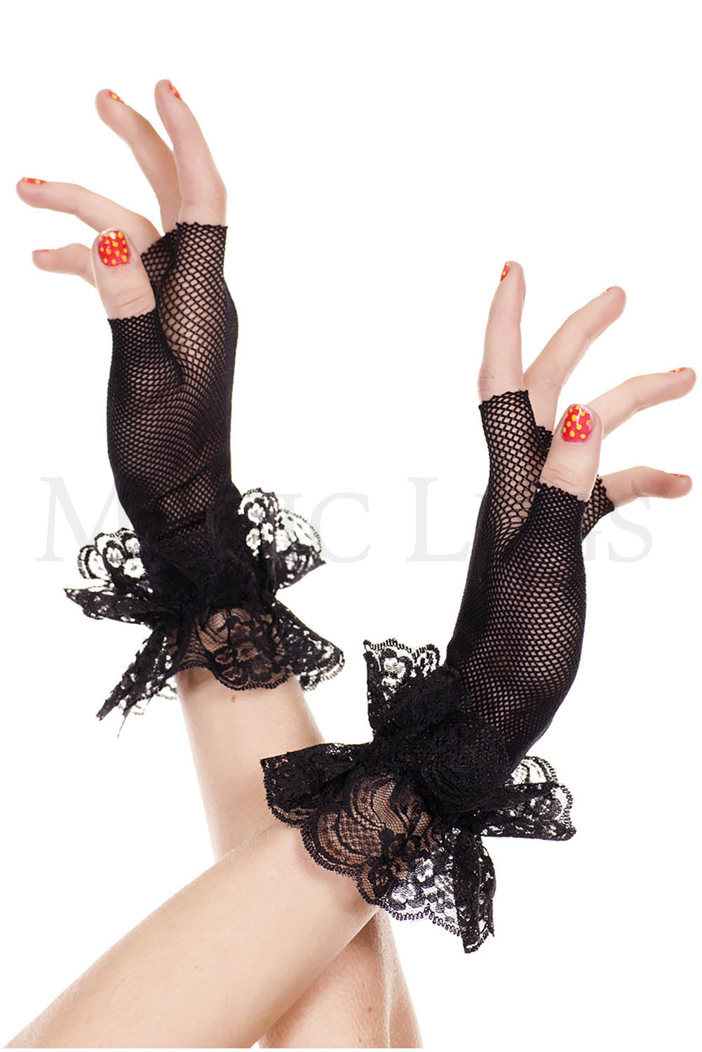 Lace fishnet fingerless gloves