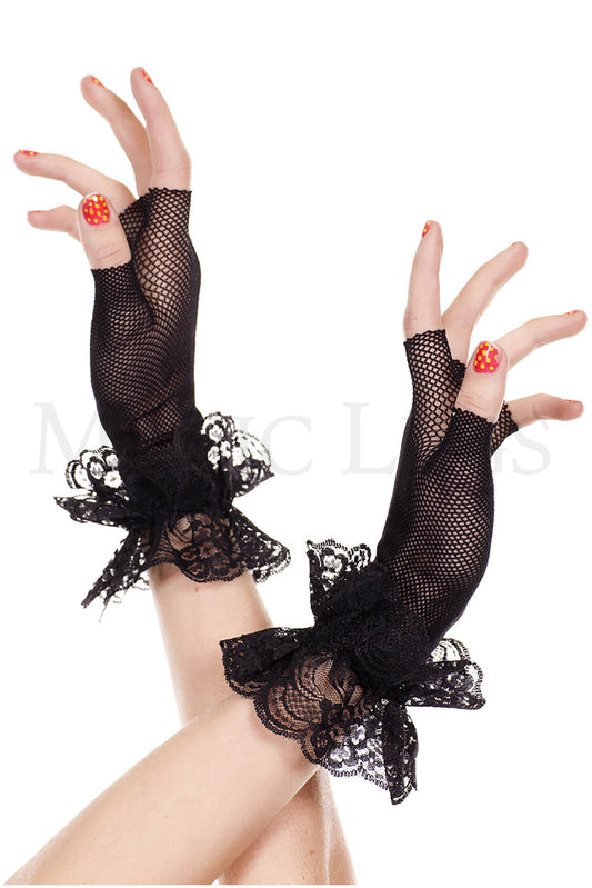Lace fishnet fingerless gloves