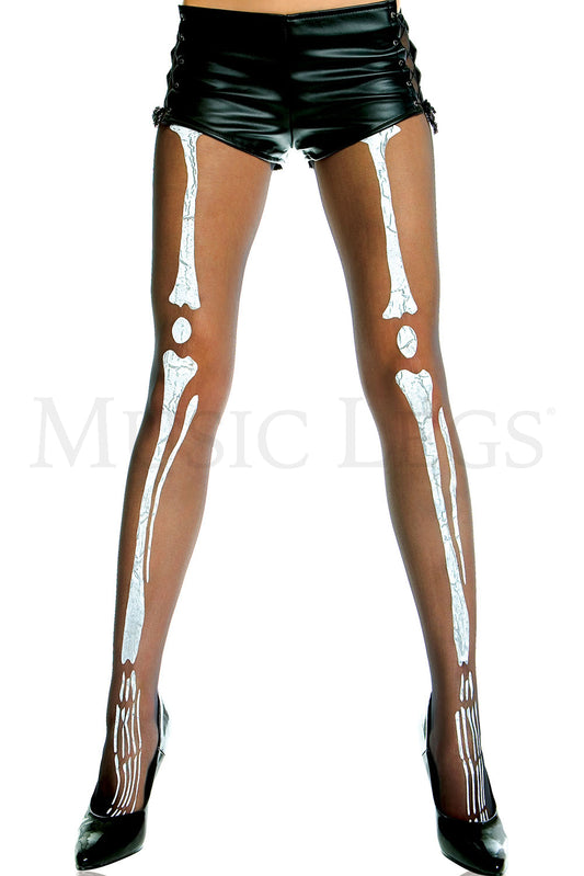 Skeleton print sheer pantyhose