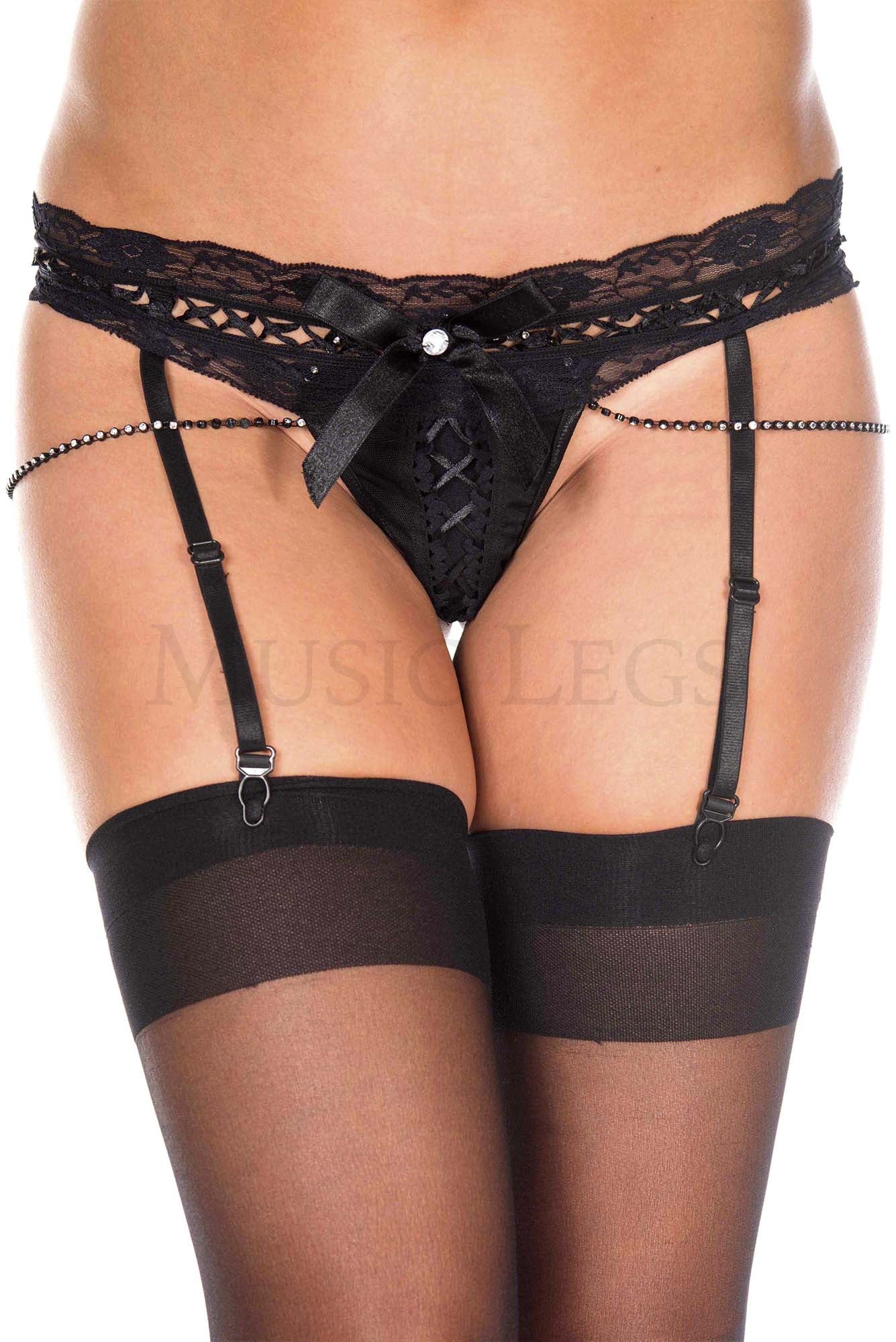 Spandex lace thong with attach
